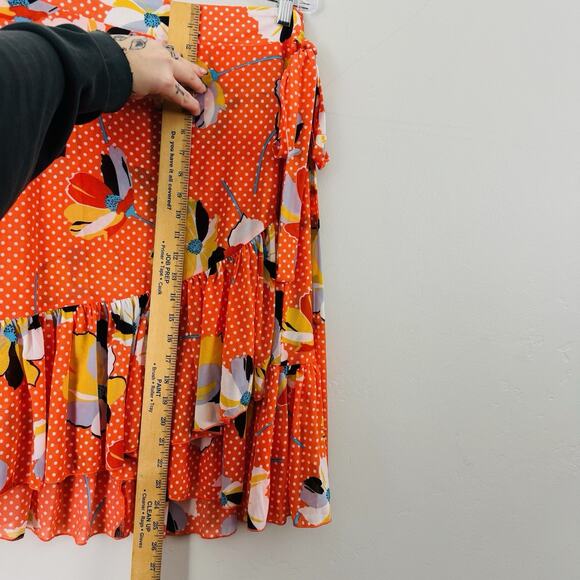 Cabi Orange Polka Dotted Floral Asymmetrical Skirt Women’s Size L - Picture 3 of 7